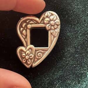Vintage Brighton Silver Tone‎ Hear Floral Picture Frame Brooch Pin
